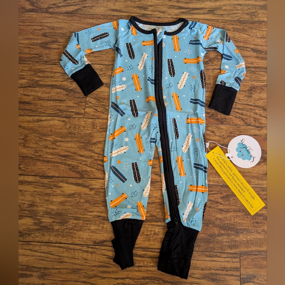 NWT Bamboo Blue‎ Skateboard Sprint 2 Way Zip Convertible Footie Pajamas
